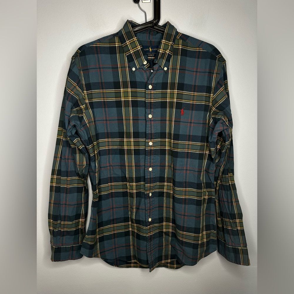 Polo Ralph Lauren Green Plaid Polo Long Sleeve Polo Shirt Size medium